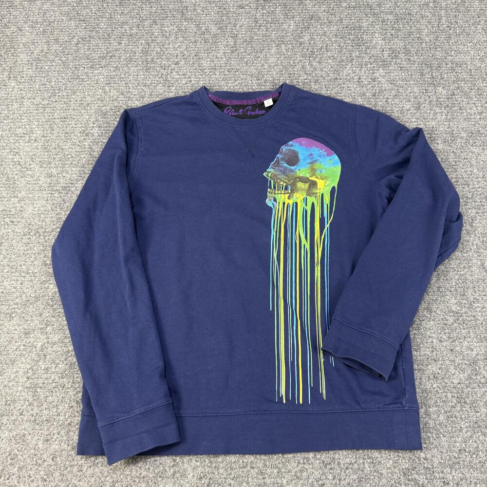 Robert Graham Shirt Mens Large Navy Blue Skull Graphic Long Sleeve Classic Fit